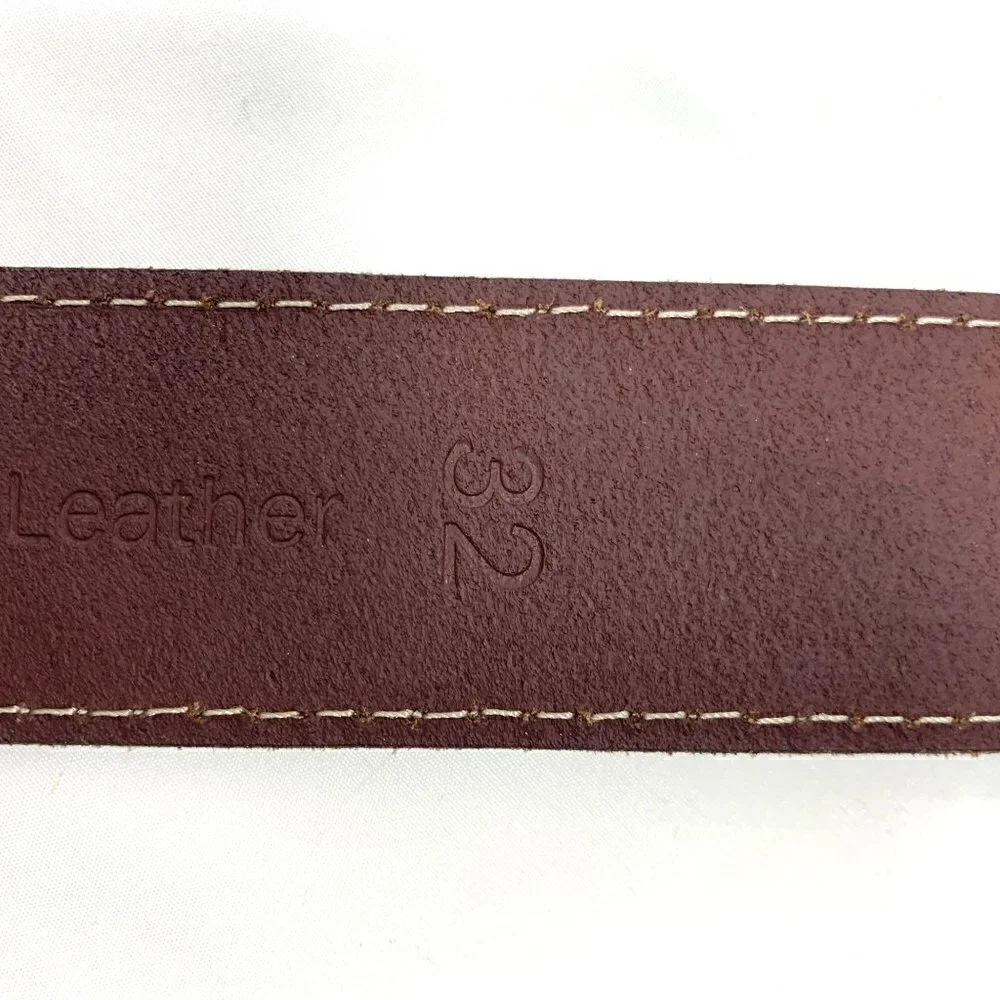 Timberland Men's Leather Belt Brown Topstitching Silver Hardware Size 32
